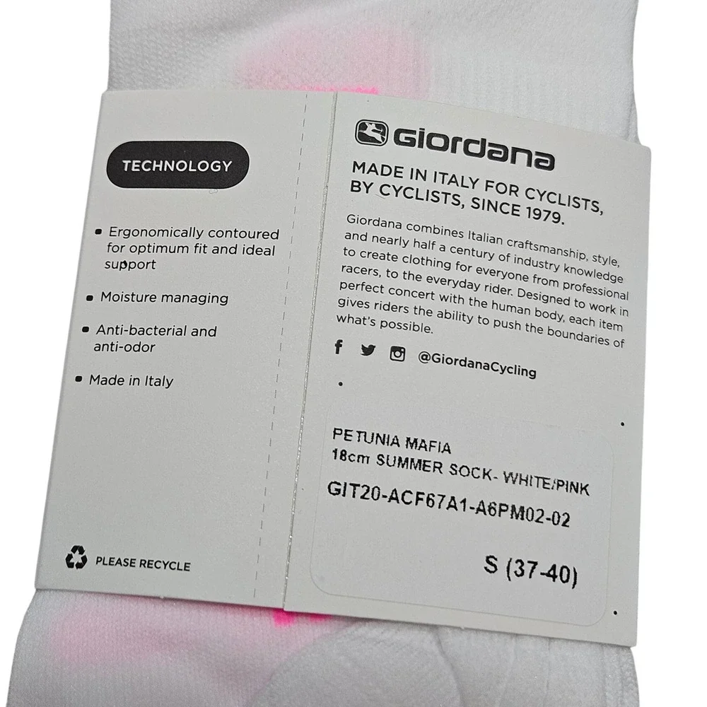 Giordana x Petunia Mafia Cycling Socks Womens Small White Pink Summer 18cm Italy
